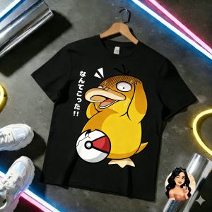 Bandai | Pokémon Psyduck Graphic T Shirt Men Kids 2026 Summer Y2k Short Sleeve Tee Top Streetwear Oversized Casual Parent-child Clothing
