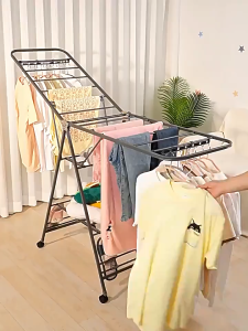 Foldable Clothes Drying Rack with Wheels Heavy Duty Windproof Floor Laundry Rack Stainless Steel Adjustable Retractable Hanger Rack Organizer for Outdoor Indoor