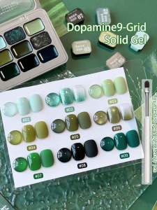 9-colors Green Series patter glue smudges canned high saturation popular semi-solid nail polish glue-Ge Lin Lv