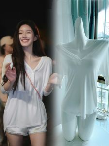 เสื้อสเวตเตอร์คอวีแขนยาวทรงหลวมสไตล์เกาหลีสำหรับผู้หญิง ผ้าฝ้ายผสมโพลีเอสเตอร์ ทรงหลวม ปกติ ฤดูใบไม้ร่วง ฤดูหนาว