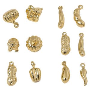 1pc 14K Gold Plated Copper Vegetables Pumpkin Chilli Bean Peanut Cabbage Eggplant Pendant For DIY Fashion Jewelry Making