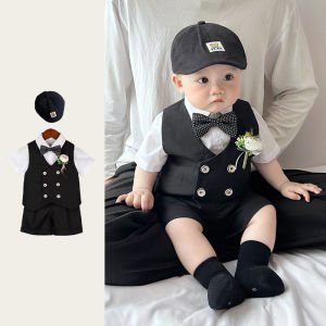 Stylish Baby Boy Outfit Summer Clothes Cute One Year Old Birthday Dress British Style Small Master Suit Polyester Rayon