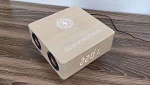 Q5A Multifunctional Wooden Touch Clock Display Wireless Charging Bluetooth Speaker Support TF Card & U Disk & 3.5mm AUX