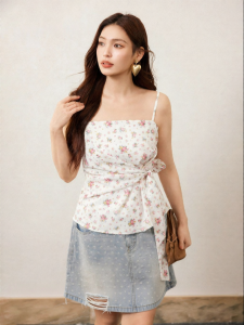 plusmall | Floral Tie Front Sweet Summer Style Tank Top