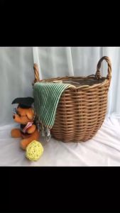 Giỏ quần áo bẩn màu nâu Smile Decor giỏ giặt lưu trữ quần áo cỡ lớn giả mây giỏ quần áo bẩn gia dụng