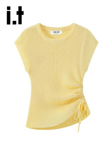 Slimming Side Drawstring Waist Round Neck Knit Tank Top