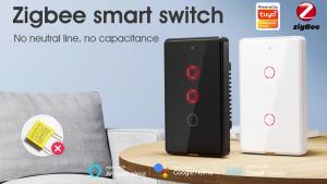 Tuya Zigbee Smart Light Touch Switch No Neutral Wire Wall Magnetic Latching Relay US 100-250v Voice Timer App Tmall Genie Alexa
