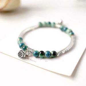 Creative Ceramic Forest System Bracelet Womens Ethnic Artistic Fresh Fashion Student Bracelet Jewelry Platinum Tone Mixed Material