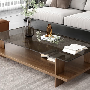Living Room Furniture Coffee Side Center Table Solid Wood Tempered Glass Nordic Modern Minimalist Rectangle Tea Sofa Table Suitable For Sala Home Office Elegant Space Saving Long Lasting
