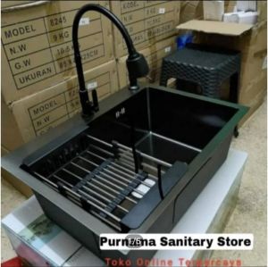 Paket kumplit 6045 black kran fleksibel/ Bak cuci piring/ Kitchen sink/ wastafel/modern