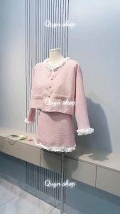 Set Tiểu Thư 2 Món Gồm Áo Dạ Phối Viền Bèo + Chân Váy Dạ Dáng Chữ A Có Quần Trong