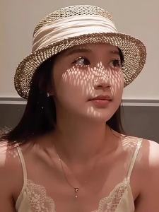 BILLI ZILLY | Mũ rơm tròn kiểu Pháp cổ điển cho nữ mùa hè đi biển chống nắng rỗng mũ rơm chống nắng phong cách thường ngày mũ rơm có thể điều chỉnh