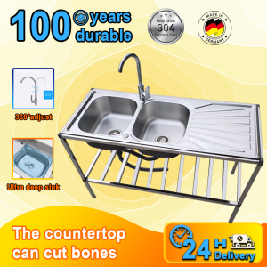 【Compensation for Damages】120*50cm 304 stainless steel kitchen sink double big basin bracket and sink set