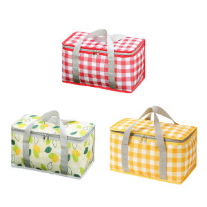 Checkered Picnic Bag Large Capacity Portable Ice Pack Bag Cold Protection Lunch Box Insulation Bag for Camping Picnic