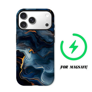 BILIBILI | Dark Blue Gold Marble Phone Case for iPhone 18 17 16 15 14 13 12 11 Air Pro Max Plus Double-layer Cover