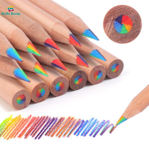 5Pcs 7 Colors in 1 Wooden Rainbow Colored Pencil Creative Multicolored Core Drawing Pencil for Coloring Drawing Art Supplies