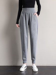 กางเกงกีฬาเอวสูงสีเทา ทรงหลวม ทรงสลิมฟิต กางเกงขายาวทรงฮาราจูกุ ทรงหลวม สไตล์เกาหลี กางเกงขายาวทรงหลวมสำหรับผู้หญิง