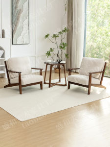 Retro Style Solid Wood Single Sofa Chair Leisure Chair Walnut Color Single Chair Balcony Living Room Simple Fabric Reception