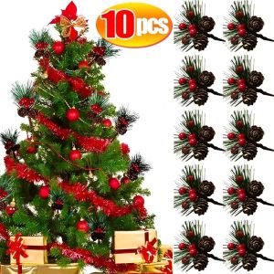 10Pcs Nhân Tạo Giáng Sinh quả mọng đỏ Chi Nhánh Bông Tuyết lá thông quả thông Chi Nhánh Cho Xmas DIY Vòng Hoa Nguồn Cung Cấp