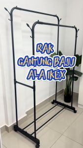 FINSSO Double Rod Clothing Hanger Rack with Bag Hanger ROSARIO/ Penyangkut Baju/ Rak Baju/ Rak Baju Besi / Double Pole Clothes Rack Heavy Duty/ Laundry Rack