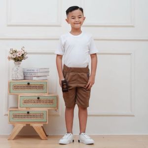 Celana Chinos anak laki laki pendek motif polos bahan tebal dan melar cotton twill combed premium