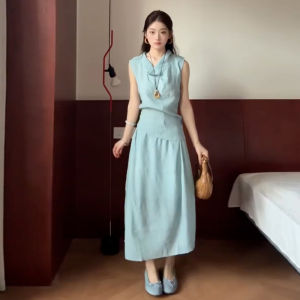 Karrar betsey | French Elegance Sleeveless Long Dress Blue