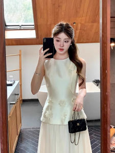 Summer Fashion Floral Print Sleeveless Womens Dress Waist-Cinched Wedding Dress Long A-Line Skirt High Waist Polyester Fiber