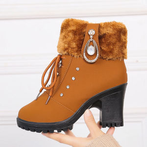 Kasut wanita gaya British Elegant Zip Ankle Boot tumit tebal Martin Boots untuk wanita/wanita (saiz SmallerCutt)