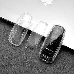 Transparent TPU Car Key Fob Case Cover Keychain For Audi A3 A6 A7 A8 Q7 Q8 e-tron S3 S6 S7 S8 2019-2026 Accessories 2024 2023