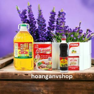 Combo 1c Dầu ăn Cái Lân 5lit 1gói Hạt Nêm Aji Ngon Heo 400gr - Tặng 1c Nước Tương 500ml 1gói Bột Ngọt 100gr 1gói Bột Canh 190gr