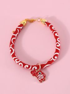 New Year Lucky Cat Dog Tassel Necklace Cloud Fish Rabit Coarse Rope Pet Collar Pendant Japanese Style Wind Bell Pet Accessories