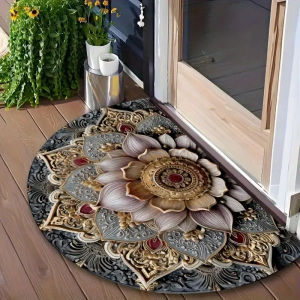 VIKAMA Bohemian Mandala Semicircle Door Mat Non Slip Absorbent Entryway Rug Indoor Outdoor Foyer Decor