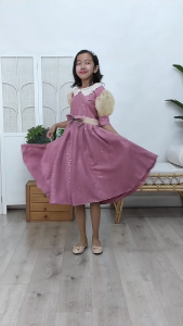 Dress Anak Perempuan Terkini Model Vania Bahan Baby Coudoray Springkel Import Mix Organza Import