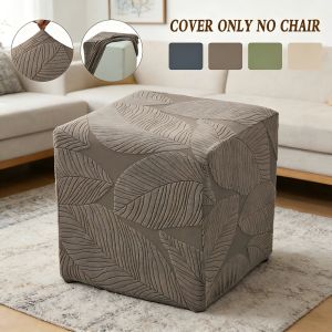 1PC Square Ottoman Pouf Stool Cover Jacquard Home Sofa Footrest Slipcovers Anti-scratch Footstool Covers for Living Room Hotel