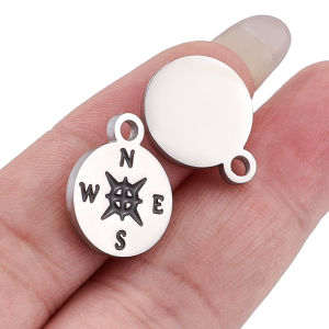 Polished Stainless Steel Round Compass Pendant: DIY Jewelry Accessories