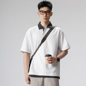 Wood soon | Fashion Summer Loose Fit Two-Piece Style Check Collar Polo Shirt