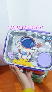 Kotak Makan 2 Grid Stainless Steel 304 Anti Tumpah Anti Campur Lunch Box Astronot Leak Proof Tempat Bekal Anak Dinosaurus Tempat Makan Dino Unicorn