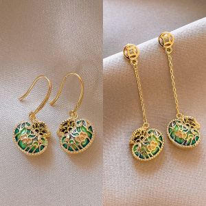 Green Tassel Earrings Womens New Chinese Style Luxury Earring Bag 2024 New Model High-End Sensation Ear Jewelry
