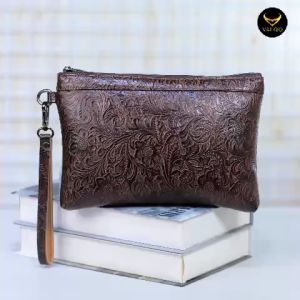 VALQO EXZAR Clutch Kulit Sapi Pouch Kulit Handbag Wanita Pria 6 Slot Kartu Tas Tangan Souvenir Kantor