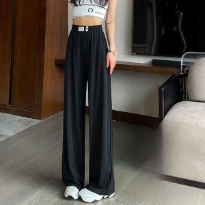 JIANGLU | High Waist Wide Leg Pants Womens Loose Fit Ice Silk Floor Length Thin Straight Tube Trousers Summer Casual Slimming Effect