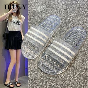 IELGY รองเท้าแตะโปร่งใสแฟชั่น2024ผู้หญิงรองเท้าแตะชายหาดคริสตัลกันลื่นในห้องน้ำ