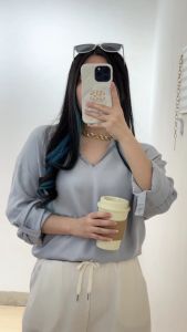 3220 Long Sleeves Oversize Blouse Katun Polos Blouse Kerja