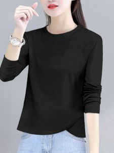 Womens Pure Cotton Long Sleeve T-Shirt Short Style Inner Wear Base Shirt Spring Autumn Loose Fit Slimming Korean Version