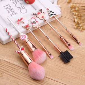 ชุดแปรงแต่งหน้าคริสต์มาส 5/6 ชิ้น - ของขวัญวันหยุด |   แปรงลายการ์ตูนน่ารัก ซานต้า กวางเรนเดียร์ ต้นคริสต์มาส ลูกกวาด