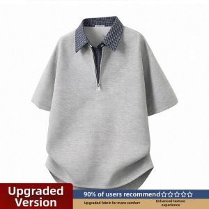 American Style Mock Two-Piece Plaid Half-Zip POLO Shirt