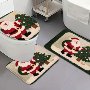 VIKAMA Christmas Bell 3 Piece Bathroom Rug Set Non Slip Soft Washable Holiday Bath Mat For Bathroom Shower Home Decor