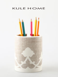 KULE HOME ถังหมึกเซรามิกสำหรับโต๊ะทำงานแบบเรียบง่าย ถังหมึกสำหรับนักเรียน วัสดุเซรามิก ถังหมึกสำหรับสำนักงาน ตกแต่งด้วยวัสดุที่ทนทาน