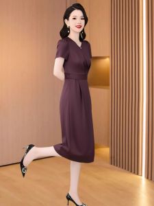 MAIMEI | Elegant Red Wedding Dress For Women High End Polyester Fiber A-Line Skirt Short Sleeve VU-Neckline Anti-Pilling Anti-Static