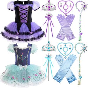 Disney Purple Kulomi Blue Anna Dance Costume Girls Summer Party Out For Fun Cool Clothing Princess Anna Suit + Accessories Set