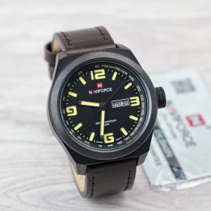 Jam tangan Naviforce 9059M tanggal hari aktif analog kulit original Pria